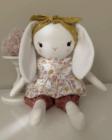 handmade bunny doll made with studio seren bunny sewing pattern