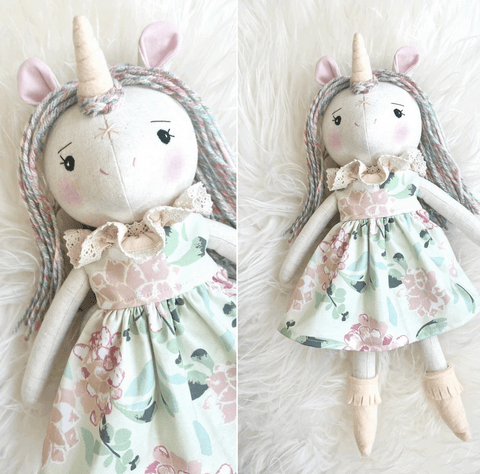 handmade unicorn doll made with studio seren sewing pattern