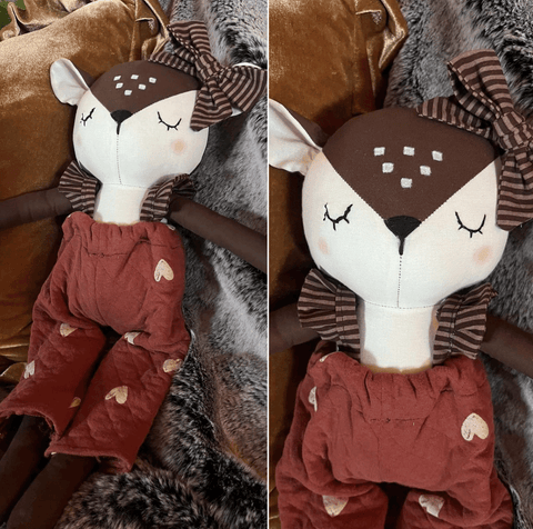 handmade deer doll made with studio seren deer sewing pattern