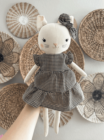 handmade cat doll made with studio seren cat sewing pattern