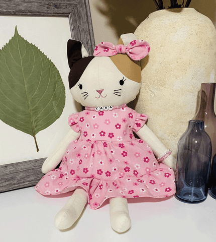 handmade cat doll made with studio seren cat sewing pattern