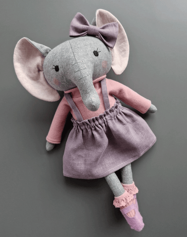 handmade elephant doll made with studio seren elephant sewing pattern