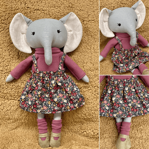 handmade elephant doll made with studio seren elephant sewing pattern