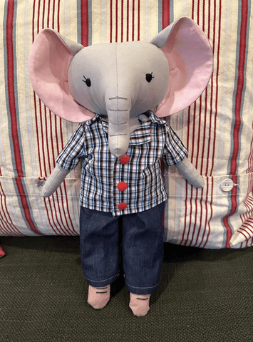 Handmade elephant doll made with studio seren elephant sewing pattern