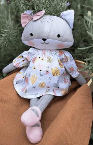 handmade wolf doll made with studio seren wolf sewing pattern