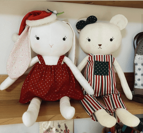 handmade christmas dolls made with studio seren doll sewing pattern