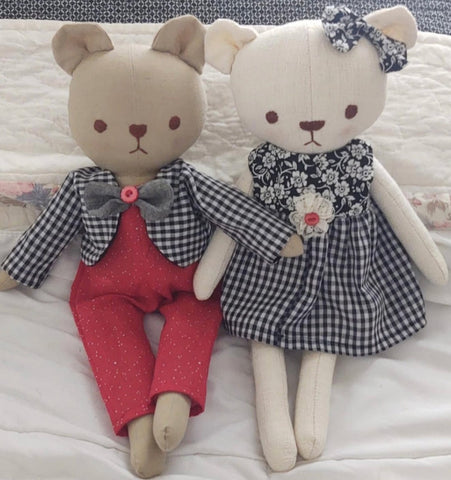 handmade teddy bear dolls made with studio seren teddy sewing pattern