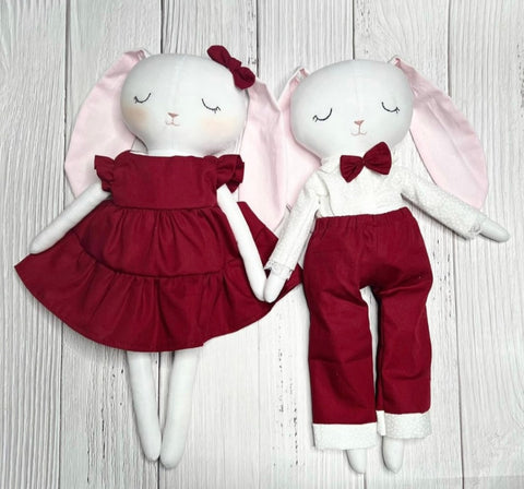 handmade valentines bunny dolls made with studio seren bunny sewing pattern