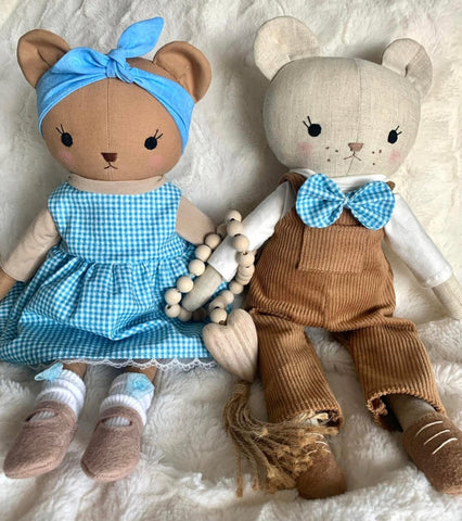 handmade teddy bear dolls made with studio seren teddy bear sewing pattern