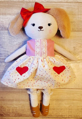 handmade dog doll made with studio seren dog sewing pattern