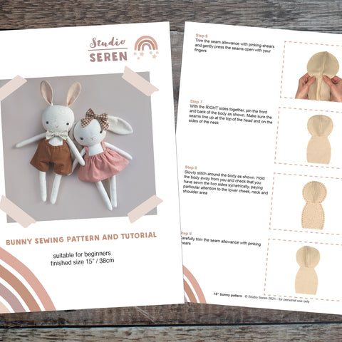 Studio Seren bunny pdf sewing pattern and instructions - bunny rabbit DIY tutorial