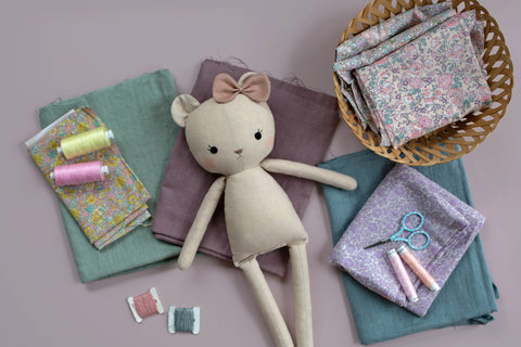 fabric for doll making - bear doll with fabrics