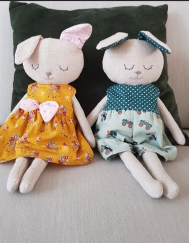 handmade bunny dolls made with Studio Seren bunny sewing pattern