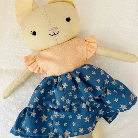 handmade cat doll made with Studio Seren cat sewing pattern