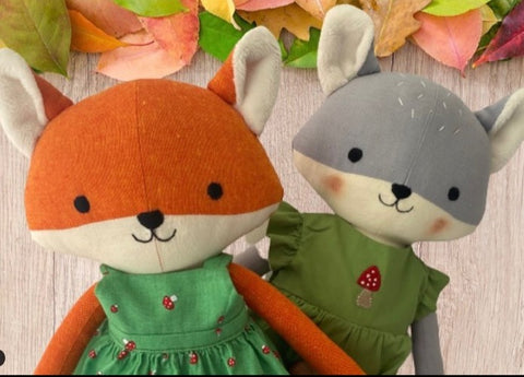 handmade fox dolls made with Studio Seren fox sewing pattern