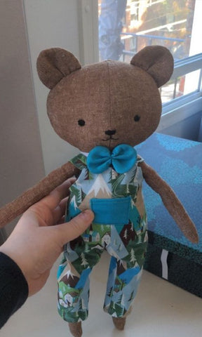 handmade teddy bear doll made with Studio Seren teddy bear sewing pattern