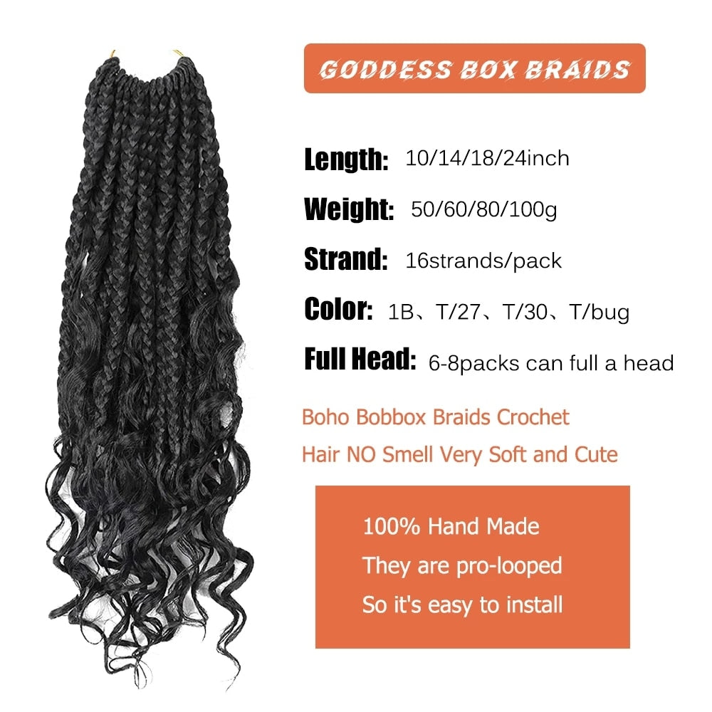 3Packs Crochet Box Braids Curly Ends 10/14 Inch Crochet Hair for