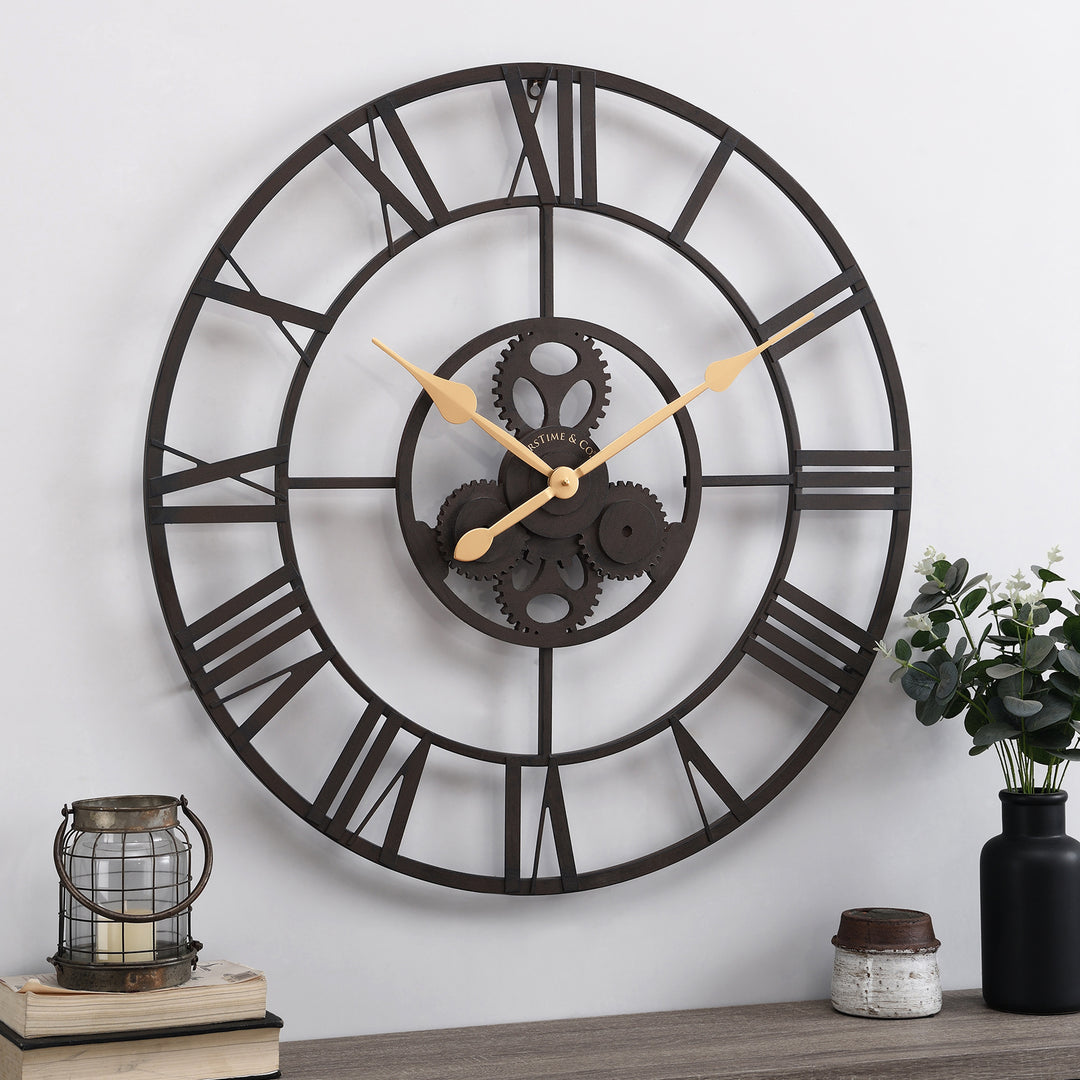 Brielle Wall Clock Black Iron | Brown Wood