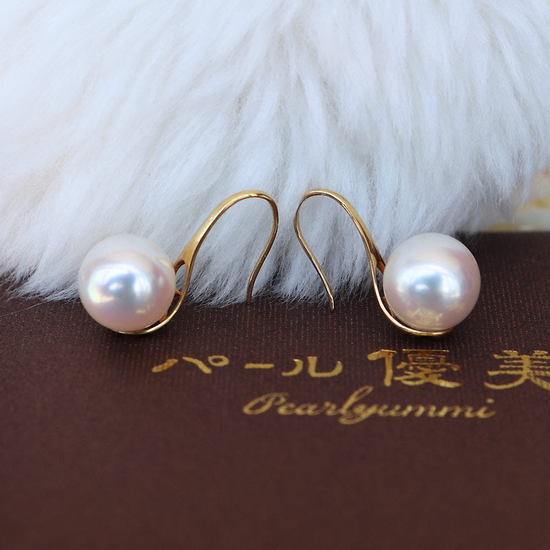 akoya　アコヤ真珠　8-8.5mm【ホワイトピンク】K18【イエローゴールド】【ハイヒール】 ピアス