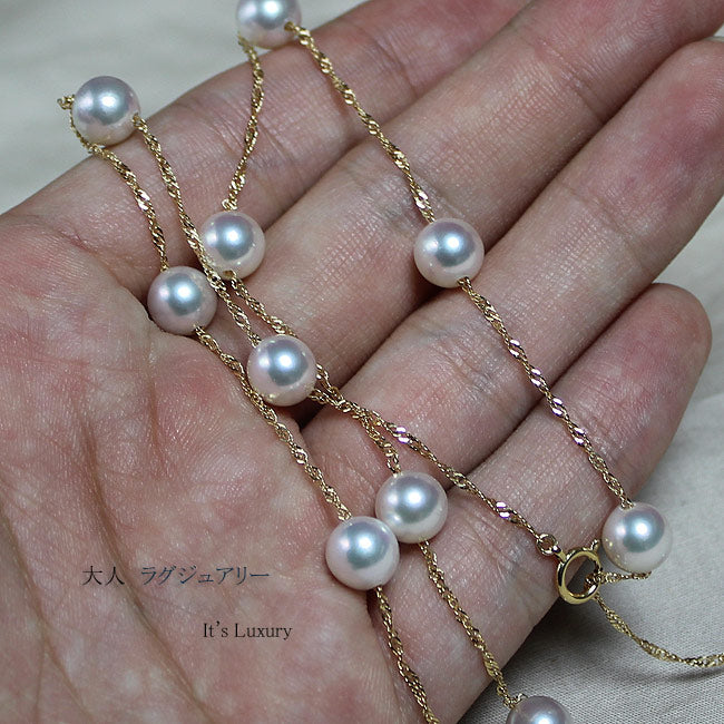 真珠【真珠　ネックレス】あこや真珠 パール K18YG ネックレス ステーションネックレス【パール　ネックレス】pearl necklace  アコヤ真珠 照り真珠