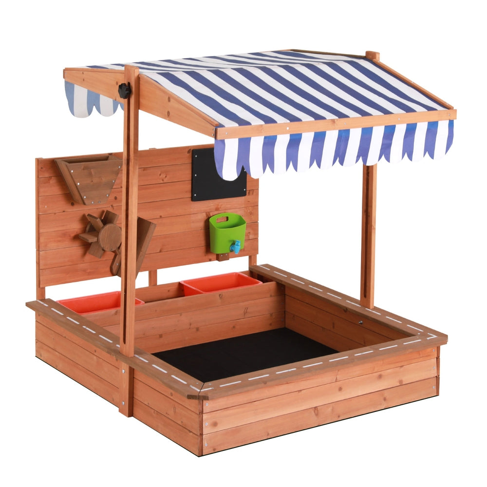 Keezi Kids Sandpit Wooden Canopy Sandbox With Cover Funnel Outdoor Toys 110cm - Peaberry Kids product image