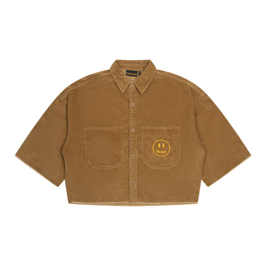 corduroy cropped ss shirt - red brown