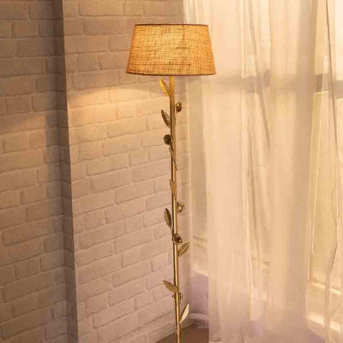 Timber Floor Lamp - Gold & Brown