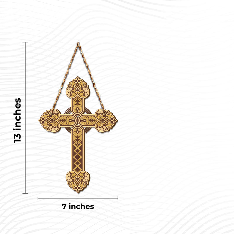 Buy Holy Gilded Cross Wood Wall Hanging Wall Accents from Vaaree
