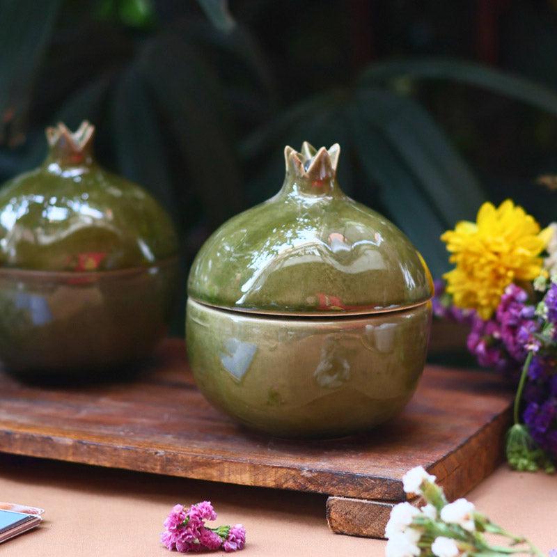 Buy Anar Green & White Ceramic Jar (200 ML) - Set Of Two Jar from Vaaree
