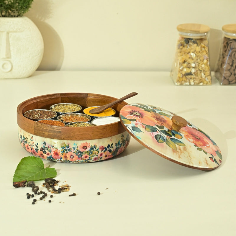 Buy Pushpa Paatra Handcrafted Mango Wood Masala Box Masala Box from Vaaree