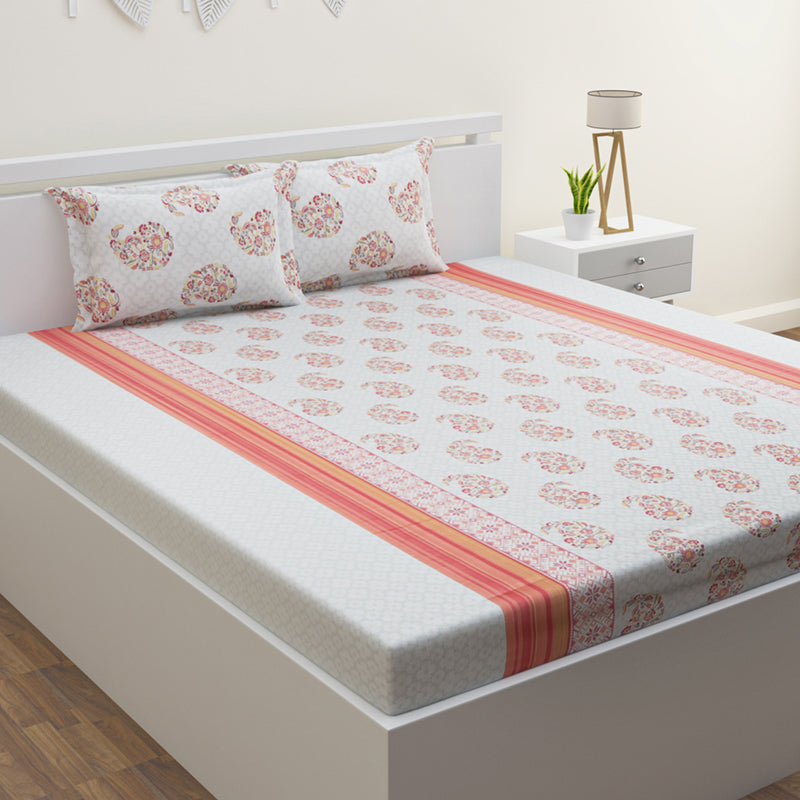 Nitya Printed Bedsheet - White - 1