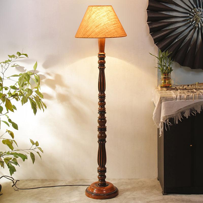 Buy Tira Vintage Wooden Floor Lamp With Jute Shade - Beige Floor Lamp from Vaaree