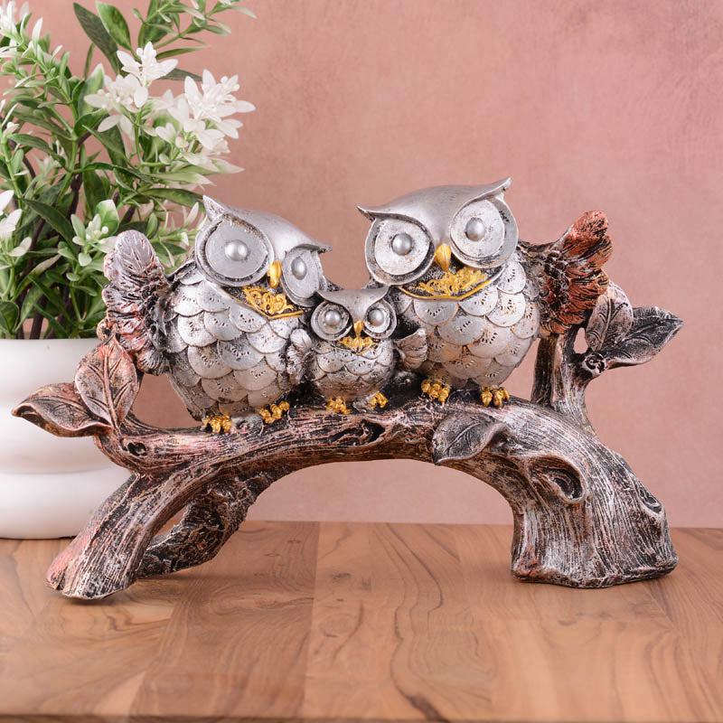 Buy Hoot & Co. Painted Polyresin Show Piece - Silver Showpieces from Vaaree