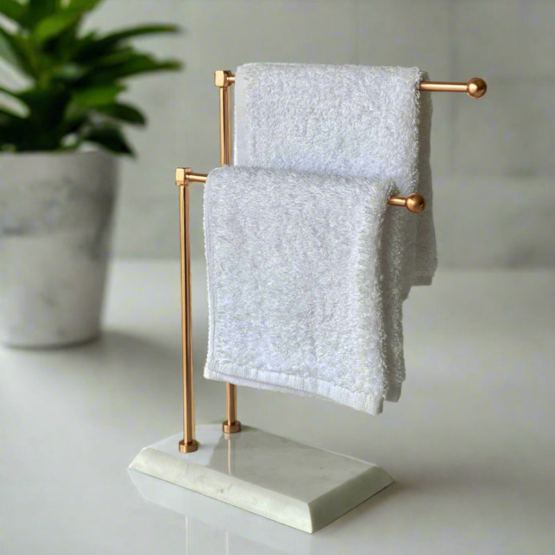 Elita Hand Towel Stand - Antique Gold & White - 1
