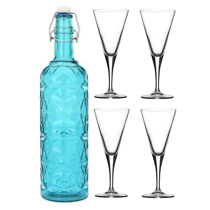 Easton 1000 ML Water Bottle With 150 ML Glass - Five Piece Set, Transparent