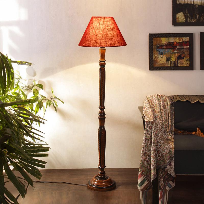 Buy Hima Vintage Wooden Floor Lamp With Jute Shade - Maroon Floor Lamp from Vaaree