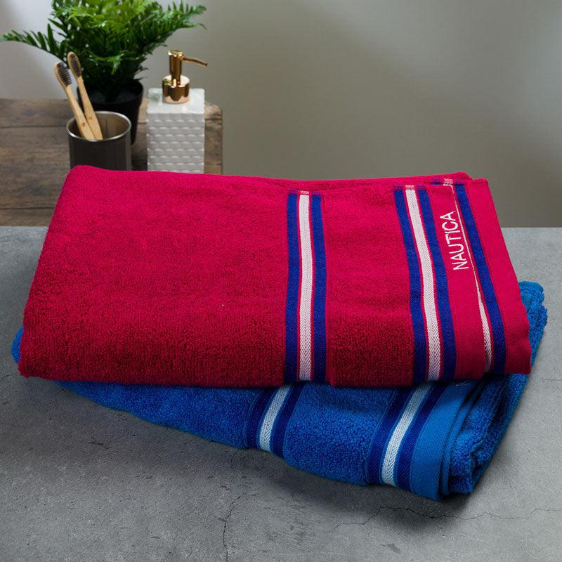 Buy Nautica Dove Down Cotton Towel Set (Burgundy & Royal Blue) - Set Of Two Towel Sets from Vaaree
