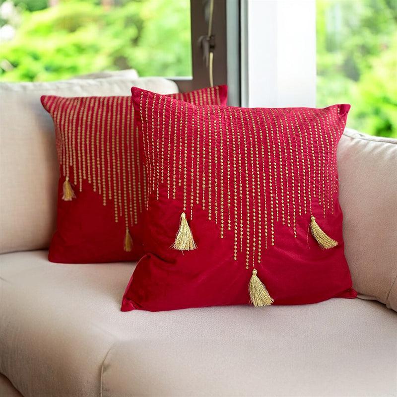 Buy Needlecraft Embroidered Cotton Cushion Cover (Red) - Set Of Two Cushion Covers from Vaaree