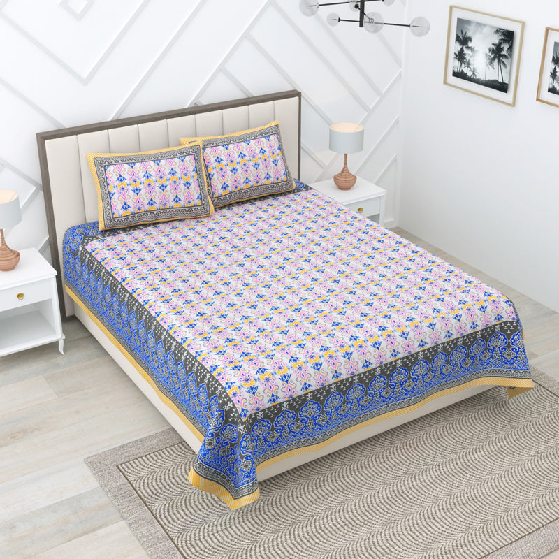 Rajni Cotton Bedsheet (Blue) - 180 TC - 1