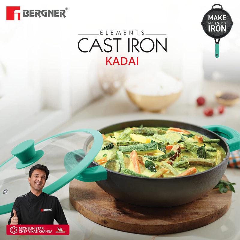 Buy Bergner Pre-Seasoned Cast Iron Kadhai With Lid - 2800 ML/9 Inches Kadhai from Vaaree