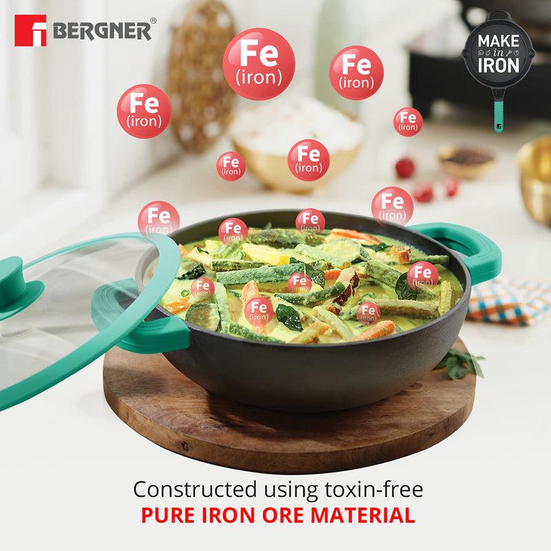 Buy Bergner Pre-Seasoned Cast Iron Kadhai With Lid - 3300 ML/10 Inches Kadhai from Vaaree
