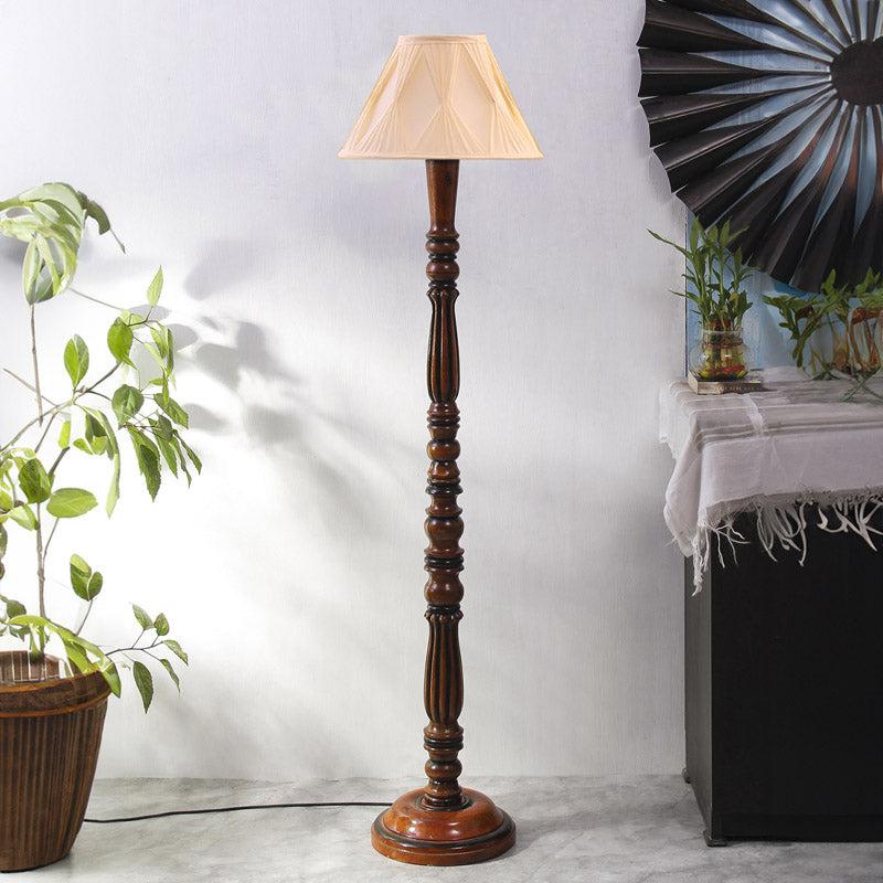 Buy Krida Vintage Wooden Floor Lamp With Pleated Shade - Off-White Floor Lamp from Vaaree