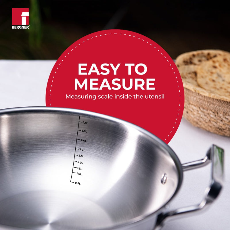 Buy Bergner Induction Safe Deep Kadhai With Lid - 6000 ML/13 Inches Kadhai from Vaaree