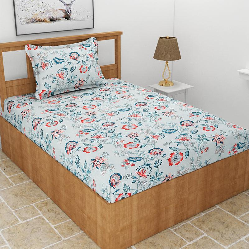 

Poppy Floral Bedsheet - White & Blue