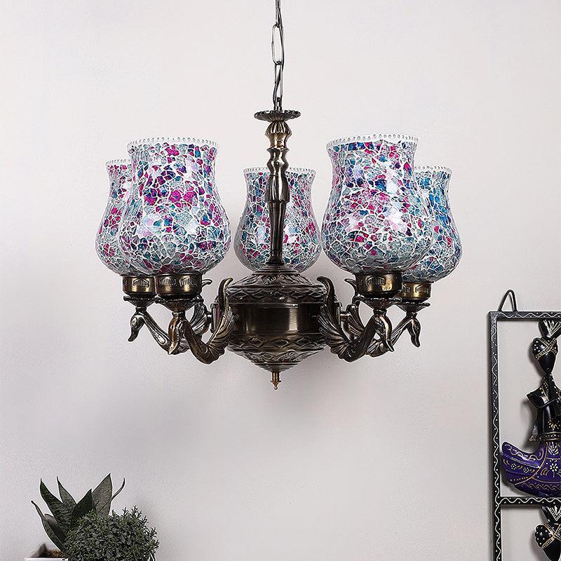 Buy Nuvara Mayoora Mosaic Golden Antique Chandelier Ceiling Lamp from Vaaree