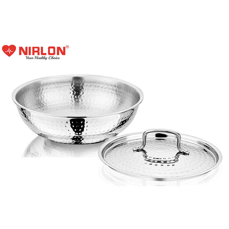 Buy Nirlon Steel Hammered Kadhai With Lid - 3200 ML/10 Inches Kadhai from Vaaree