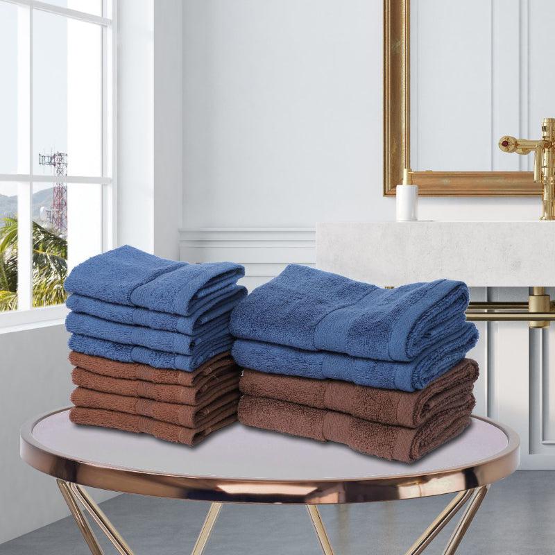 

Miorah Hand & Face Towel Combo (Brown & Blue) - Set Of Twelve, Blue;brown