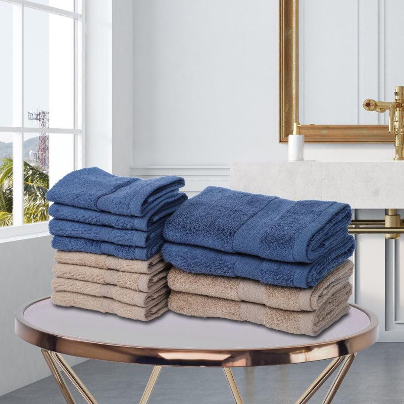 

Miorah Hand & Face Towel Combo (Blue & Beige) - Set Of Twelve