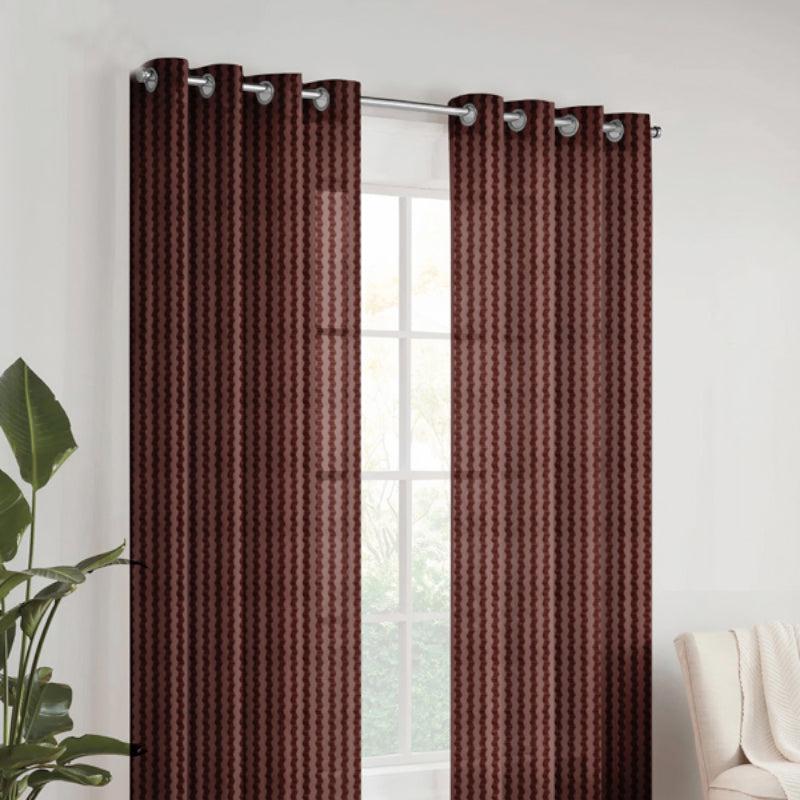 Buy Atla Net Stripe Sheer Curtain - Brown Curtains from Vaaree