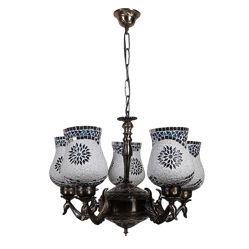 Buy Prita Mayoora Mosaic Golden Antique Chandelier Ceiling Lamp from Vaaree